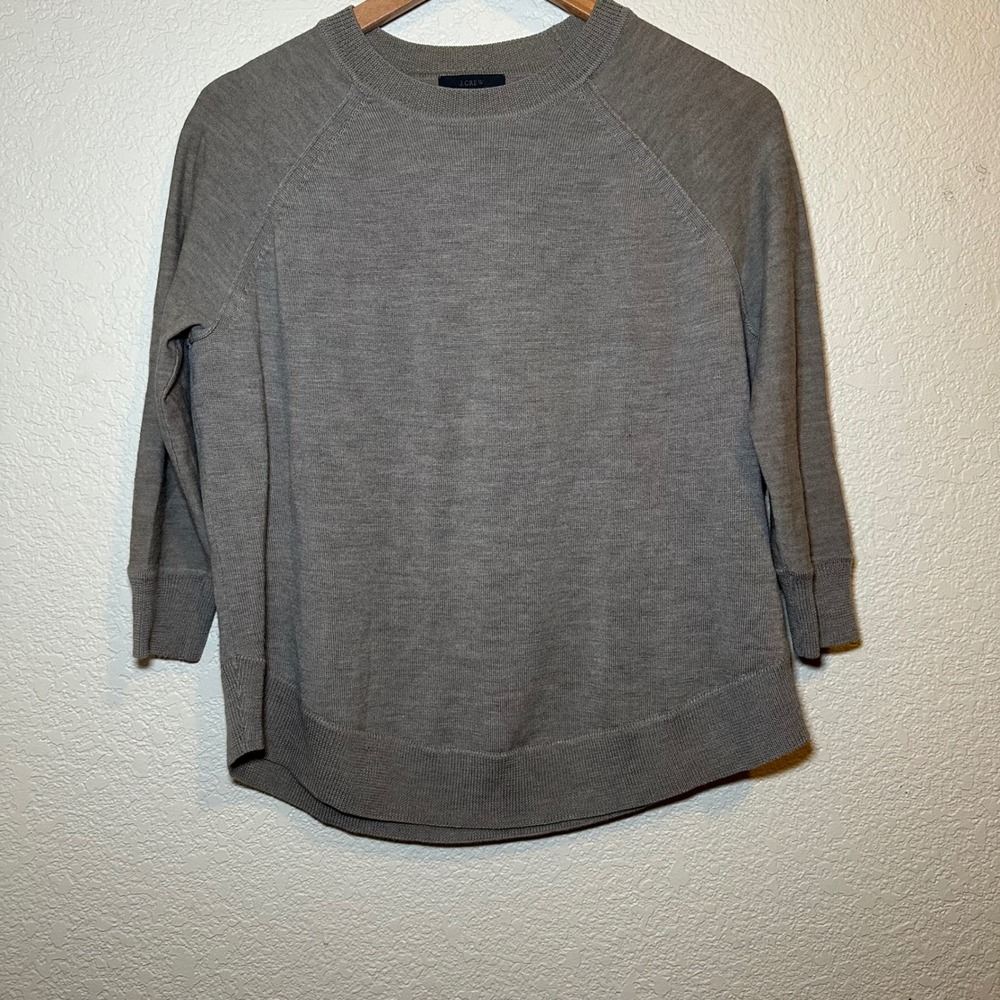 J. Crew Womens XXS Gray 100%‎ Merino Wool Knit Crewneck Swing Sweater Classic